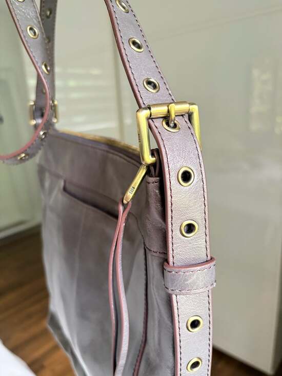HOBO Treaty Gray Metallic Leather Crossbody Bag with Studded Strap - Picture 7 of 9